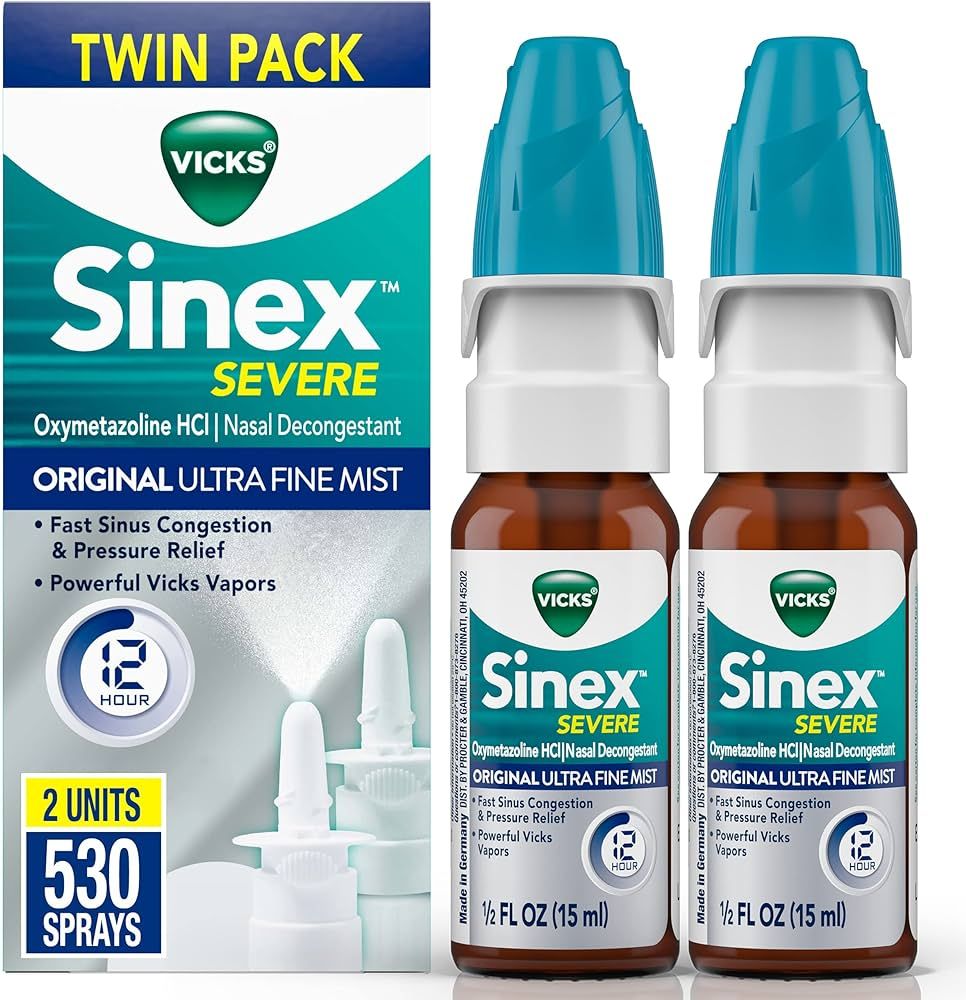 Vicks Sinex SEVERE Nasal Spray, Original Ultra Fine Mist, Decongestant Medicine, Relief From Stuf... | Amazon (US)