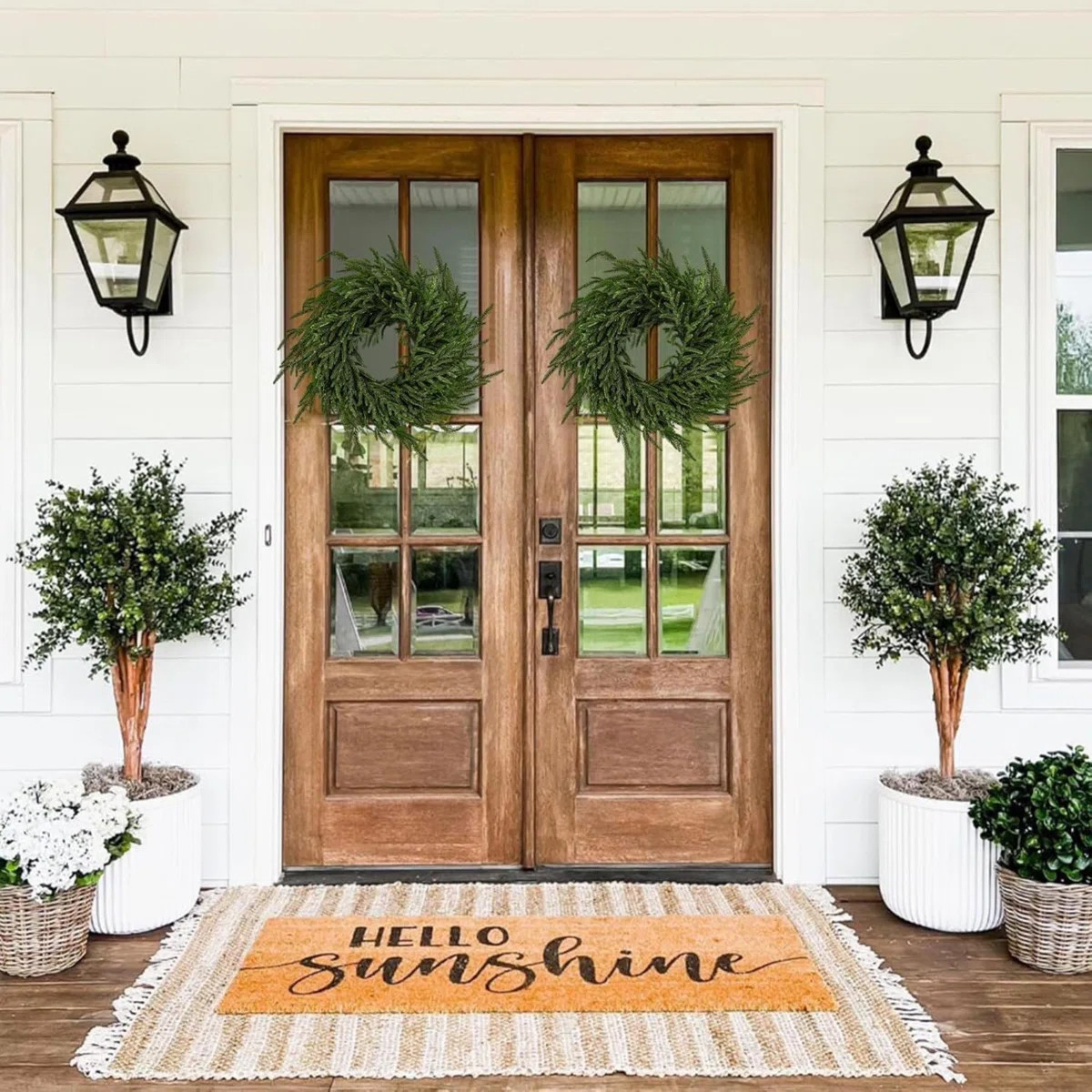2 Pack 24" Norfolk Pine Wreath For Front Door, Artificial Christmas Wreath Faux Pine Green Wreath... | Wayfair North America