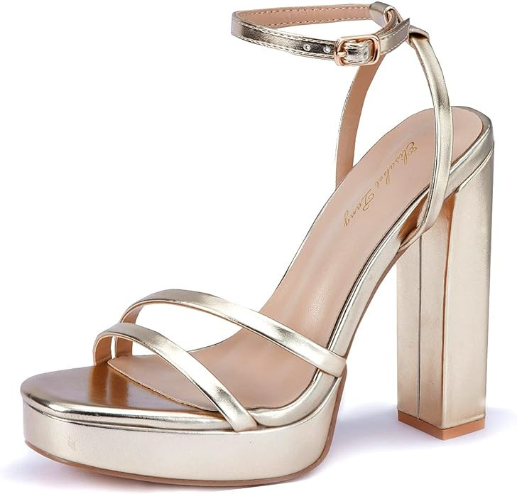 Elisabet Tang Women's Platform Heeled Sandals,5 inch Chunky Heels Platform Ankle Strap Block High... | Amazon (US)