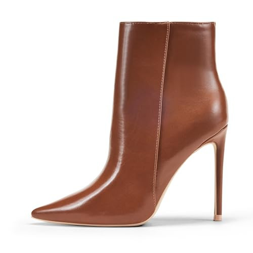 Elisabet Tang Heeled Ankle Booties,Sexy Pointed Toe 4 inch Stiletto High Heel Fashion Ankle & Booties with Side Zipper High Heel Boots Dress Evening Party Boots Shoes Brown Size 9.5 | Amazon (US)