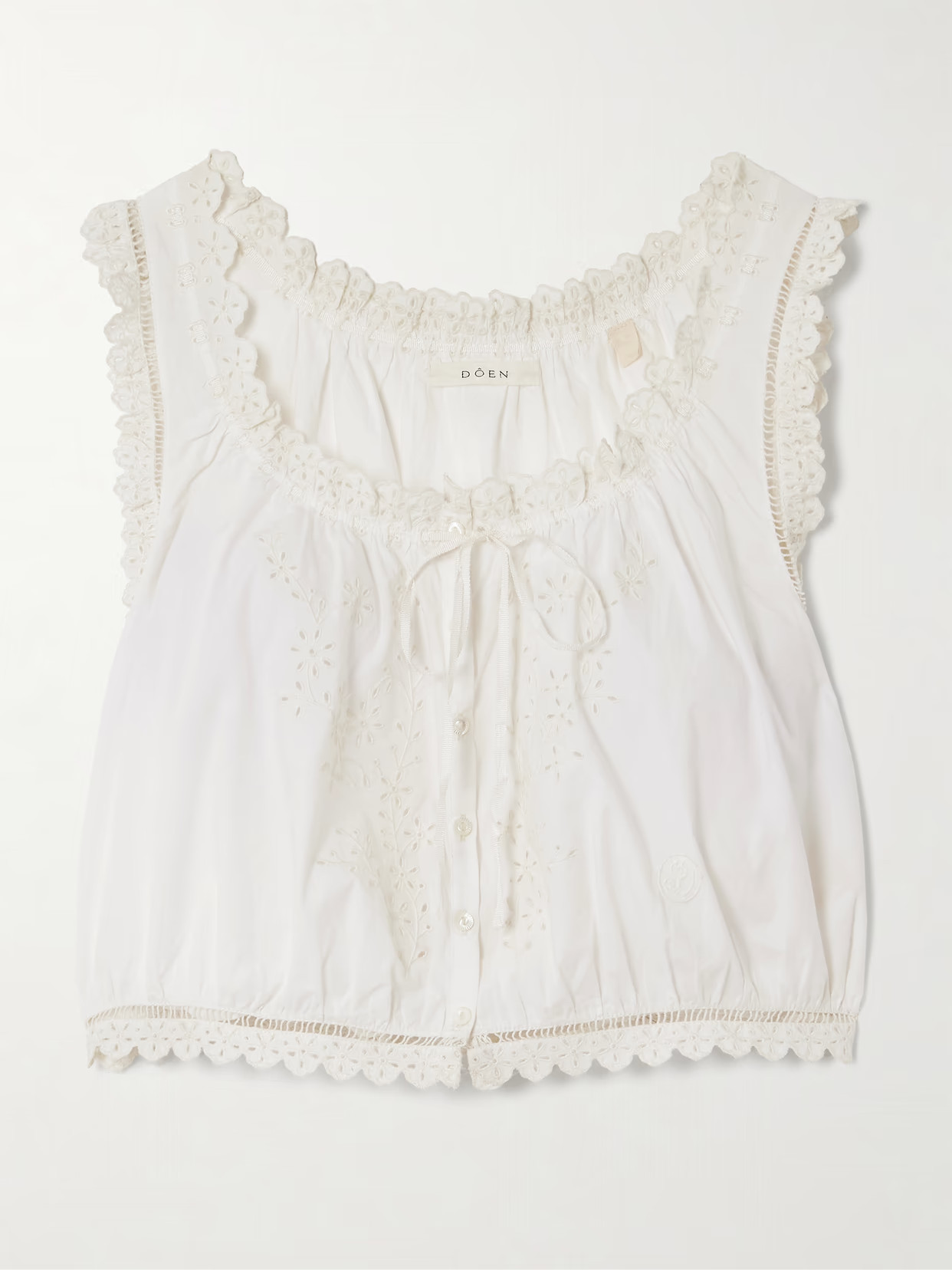 DÔEN - Traveler Cropped Broderie Anglaise Organic Cotton Top - White | NET-A-PORTER (US)