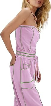 LAMISSCHE Womens Casual Strapless Jumpsuits off the Shoulder Summer Rompers Sleeveless One Piece ... | Amazon (US)