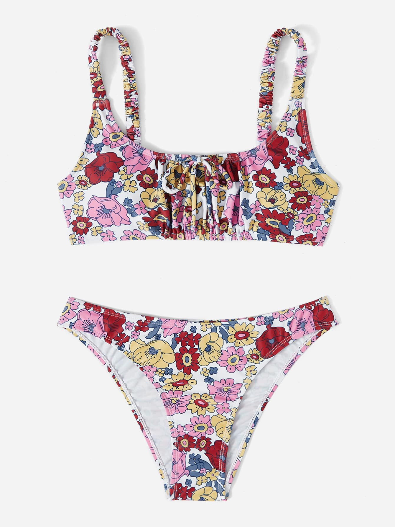 Floral Print Knot Front Bikini Swimsuit | SHEIN