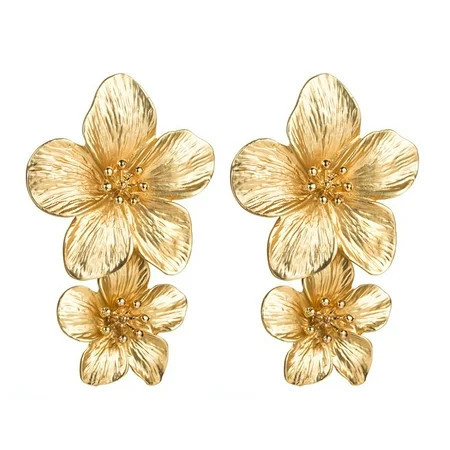 HUANLEDASH 1 Pair Stud Earrings Flower Shape Petal Stainless Alloy Solid Color Smooth Anti-allergy Ear Decoration Jewelry Party Prom Ear Studs | Walmart (US)
