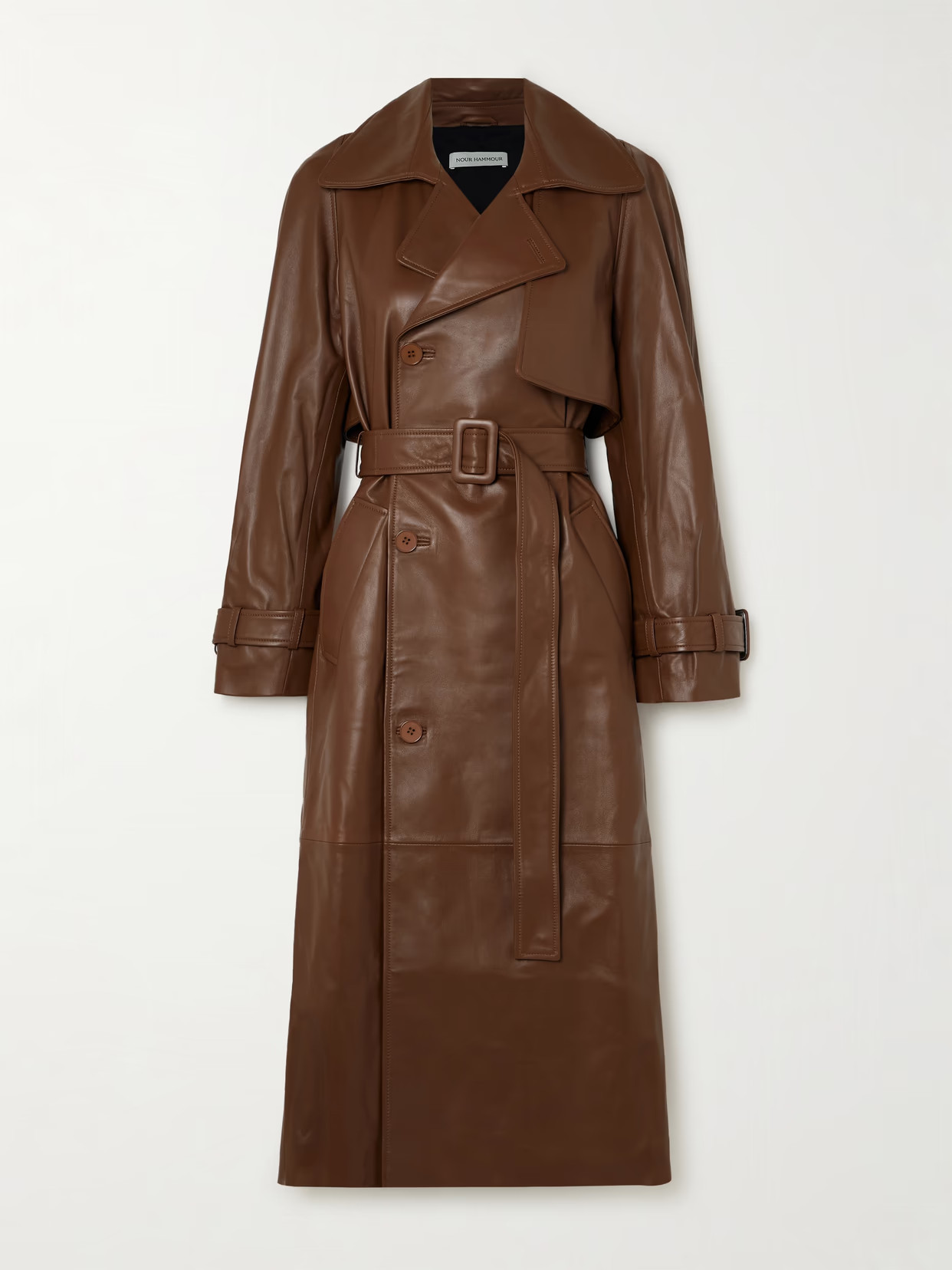 Nour Hammour - Henri Belted Double-breasted Leather Trench Coat - Brown | NET-A-PORTER (UK & EU)