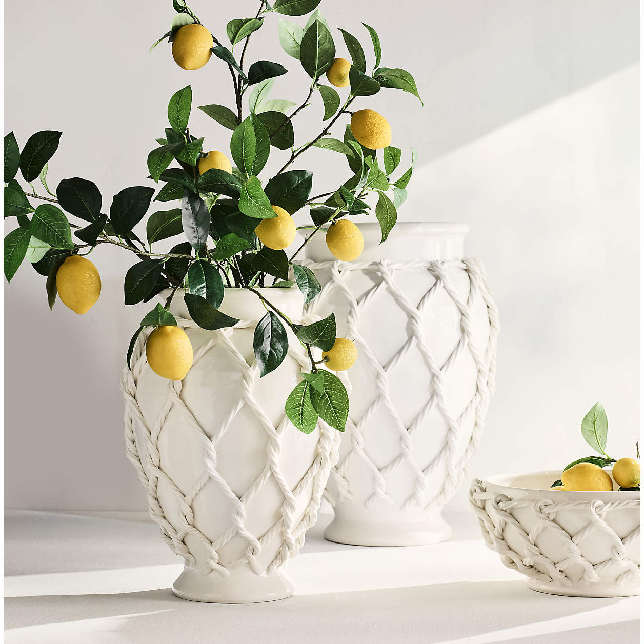 Corda Large White Ceramic Rope Vase 20" | Crate & Barrel | Crate & Barrel
