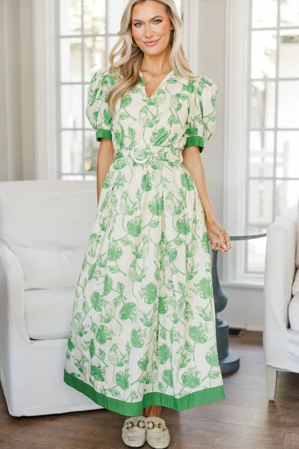 NURSING COLLECTION: Out Of Town Green Floral Midi Dress | The Mint Julep Boutique