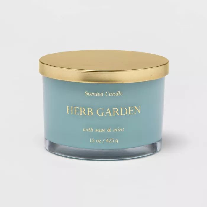 15oz Lidded Glass Jar Solid Color 3-Wick Candle Herb Garden - Opalhouse™ | Target