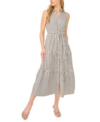 CeCe Women's Sleeveless Collared Button-Down Tiered Midi Dress - Classic Navy | Macy's