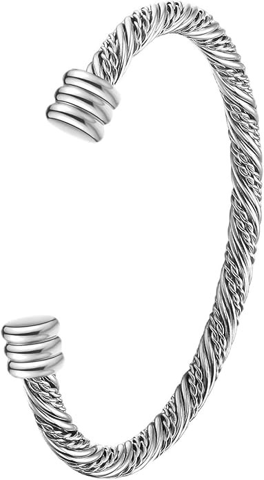 Stainless Steel Twisted Cable Wire Bracelets Adjustable Open Cuff Bangle Bracelet Vintage Jewelry... | Amazon (US)