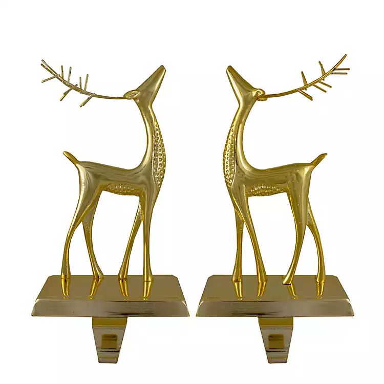 Gold Reindeer Christmas Stocking Holders, Set of 2 | Kirkland's Home