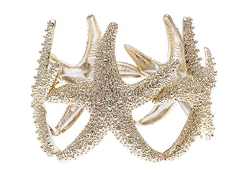 Alilang Gold or Silver Textured Starfish Stretch Bangle Cuff Statement Bracelet, Gold | Amazon (US)