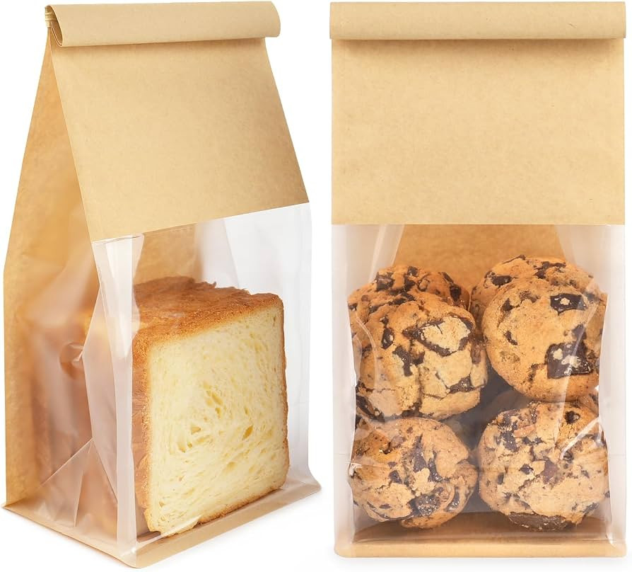 100 Pack Bakery Bags with Window, 5.1x3.9x11 Inches Tin Tie Tab Lock Resealable Cookie Bags for P... | Amazon (US)