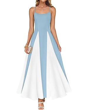 ZESICA Women's Spaghetti Strap Maxi Dress 2025 Summer Sleeveless Color Block A Line Flowy Party D... | Amazon (US)
