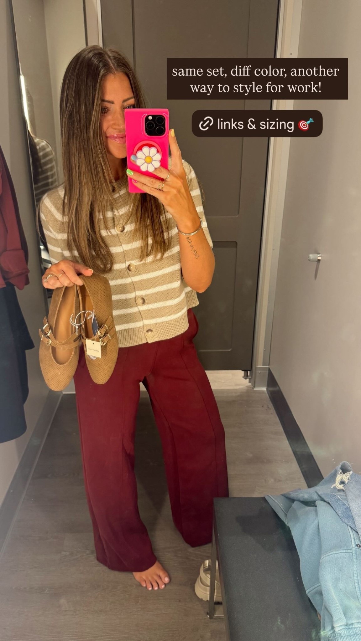 same set, diff color, another way to style for work! XS both. 
Teacher outfit 
Business casual 