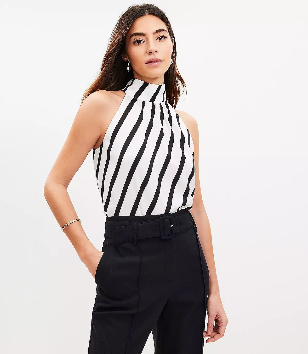 Striped Back Ribbon Halter Top | LOFT