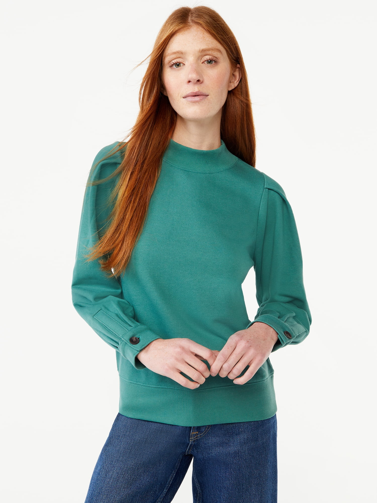 Free Assembly Women's Pleated Shoulder Mock Neck Top - Walmart.com | Walmart (US)