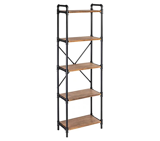 Honey Can Do 5-Tier Industrial Black Bookshelf | QVC