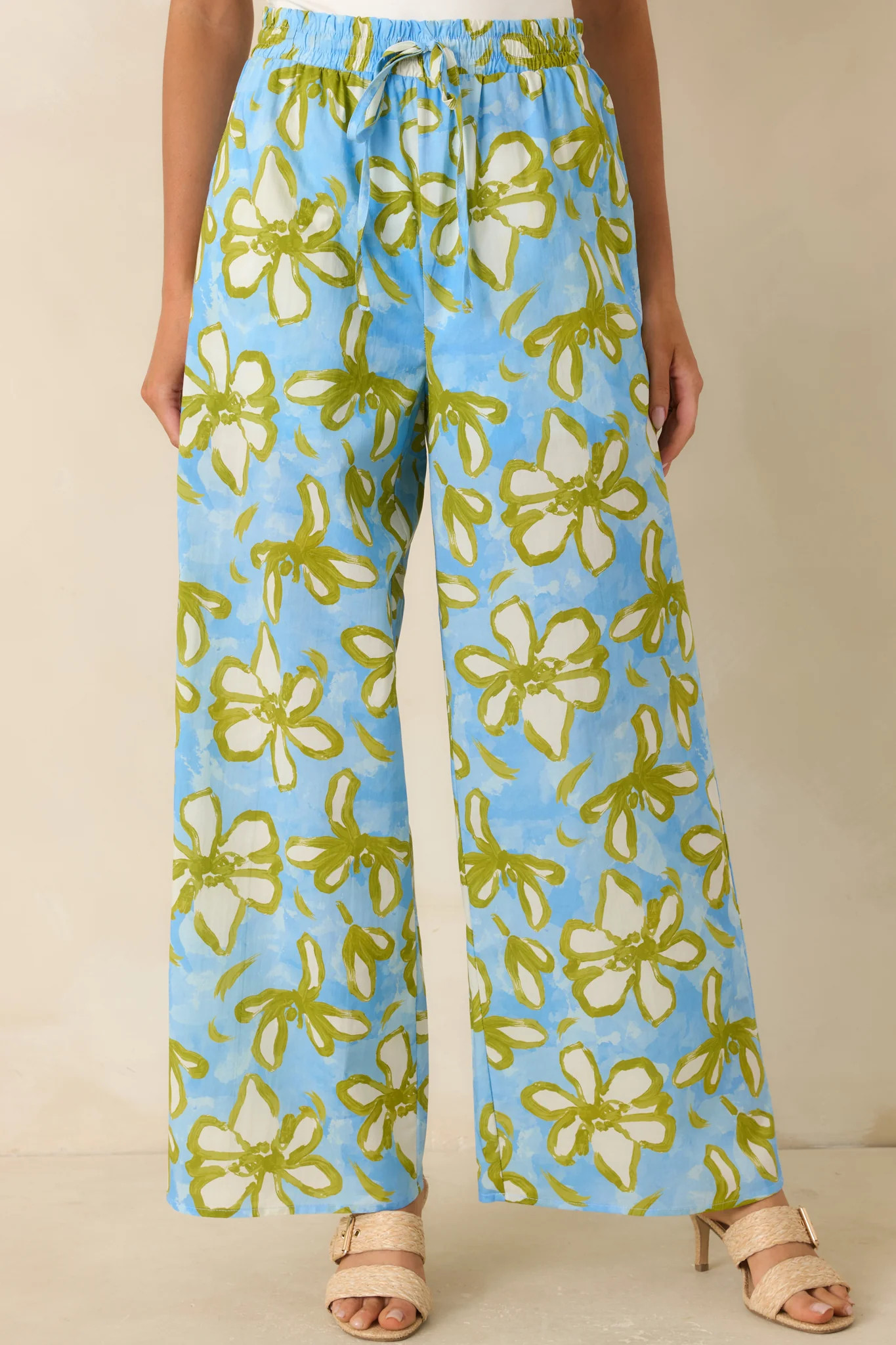 Flower Power Move Blue Floral Cotton Wide Leg Pants | Red Dress