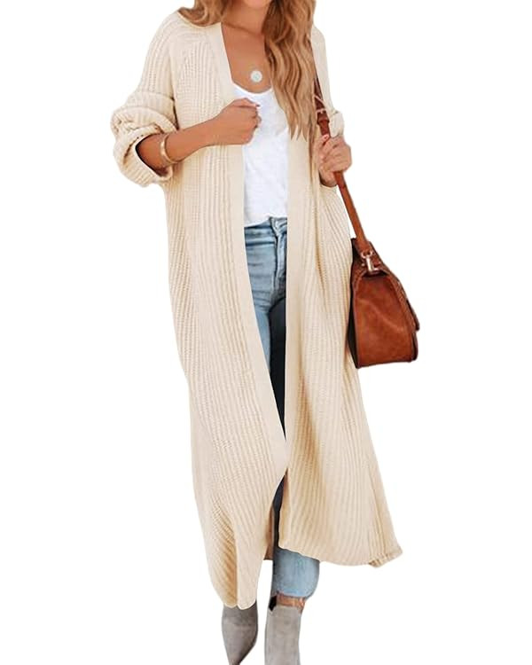 Women's Oversized Long Cardigan Sweaters Long Sleeve Split Open Front Drape Knit Duster Coat | Amazon (US)