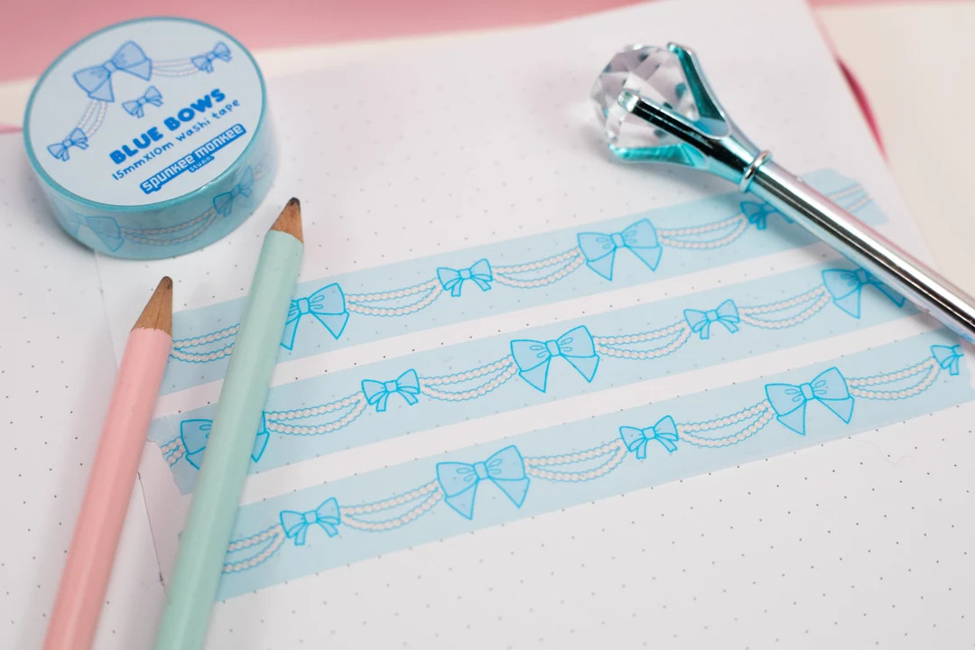 Blue Bows and Pearls Washi Tape Kawaii Bows Blue Washi Tape Stationery Decorating 15 MM X 10 M - ... | Etsy (US)
