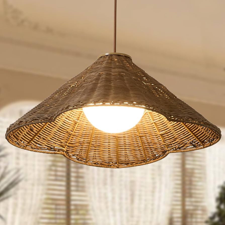 23\u201d Rattan Chandelier Light Fixture, Boho Hand Woven Wicker Pendant Light, Vintage Rustic Ha... | Amazon (US)