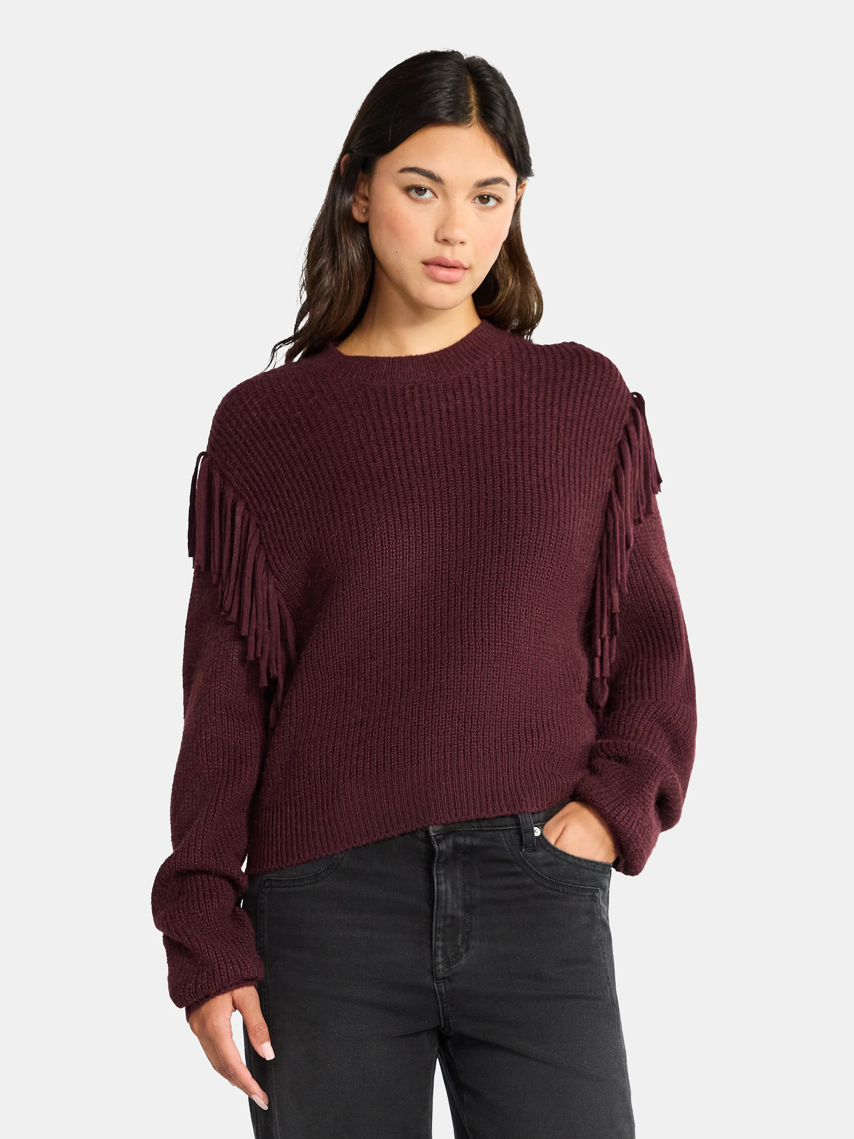 Time and Tru Women's Fringe Pullover Sweater, Midweight, Sizes XS-XXXL | Walmart (US)