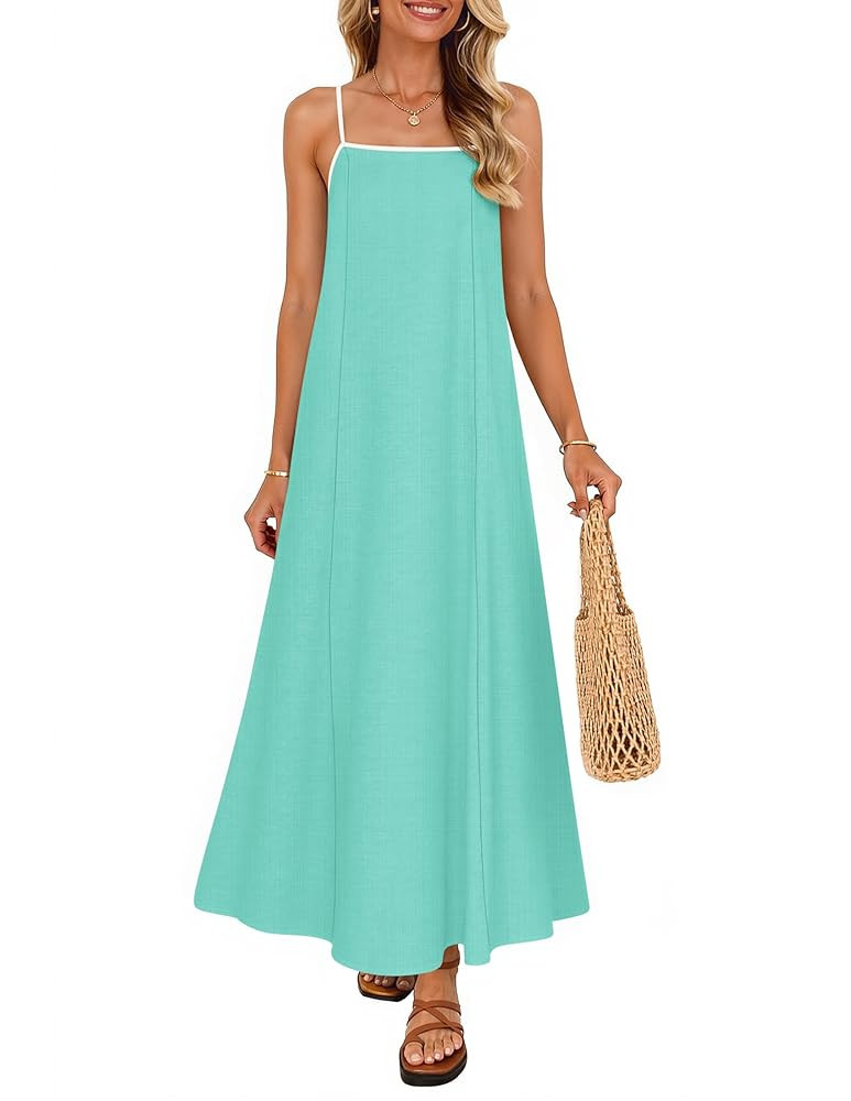 ZESICA Women's 2025 Summer Boho Sleeveless Maxi Dress Spaghetti Straps Casual Flowy A Line Beach ... | Amazon (US)