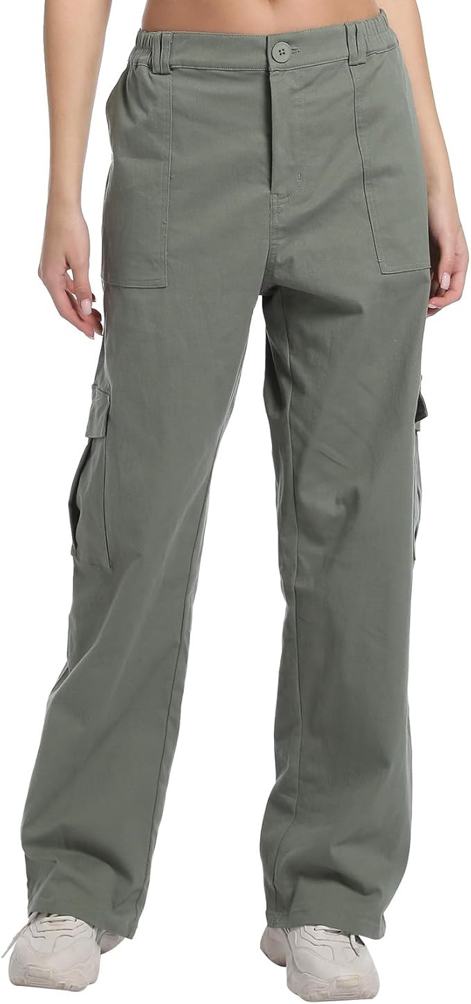 Women High Waisted Work Pants with Six Pockets, Loose Straight Leg Wide Leg Pants Military Style ... | Amazon (US)