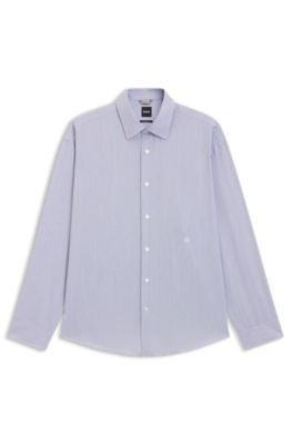 BOSS Striped relaxed-fit shirt in cotton poplin - Dark Blue Men's Casual Shirts size S | Hugo Boss (US)