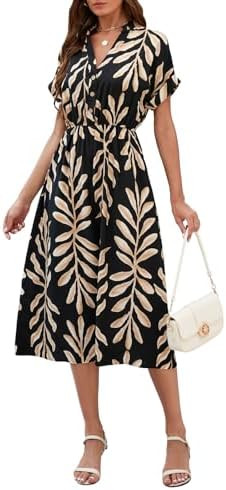 SEAFORM Women's Casual Long Dress V-Neck Retro Floral Print Dresses Elegant Long Fitted Dress for... | Amazon (US)