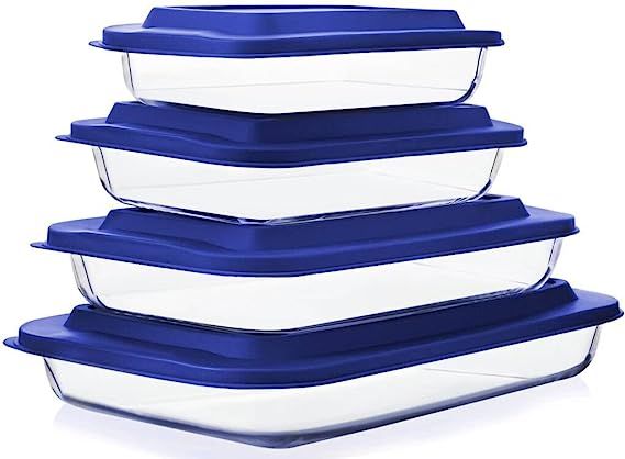 8-Piece Deep Glass Baking Dish Set with Plastic lids,Rectangular Glass Bakeware Set with BPA Free... | Amazon (US)