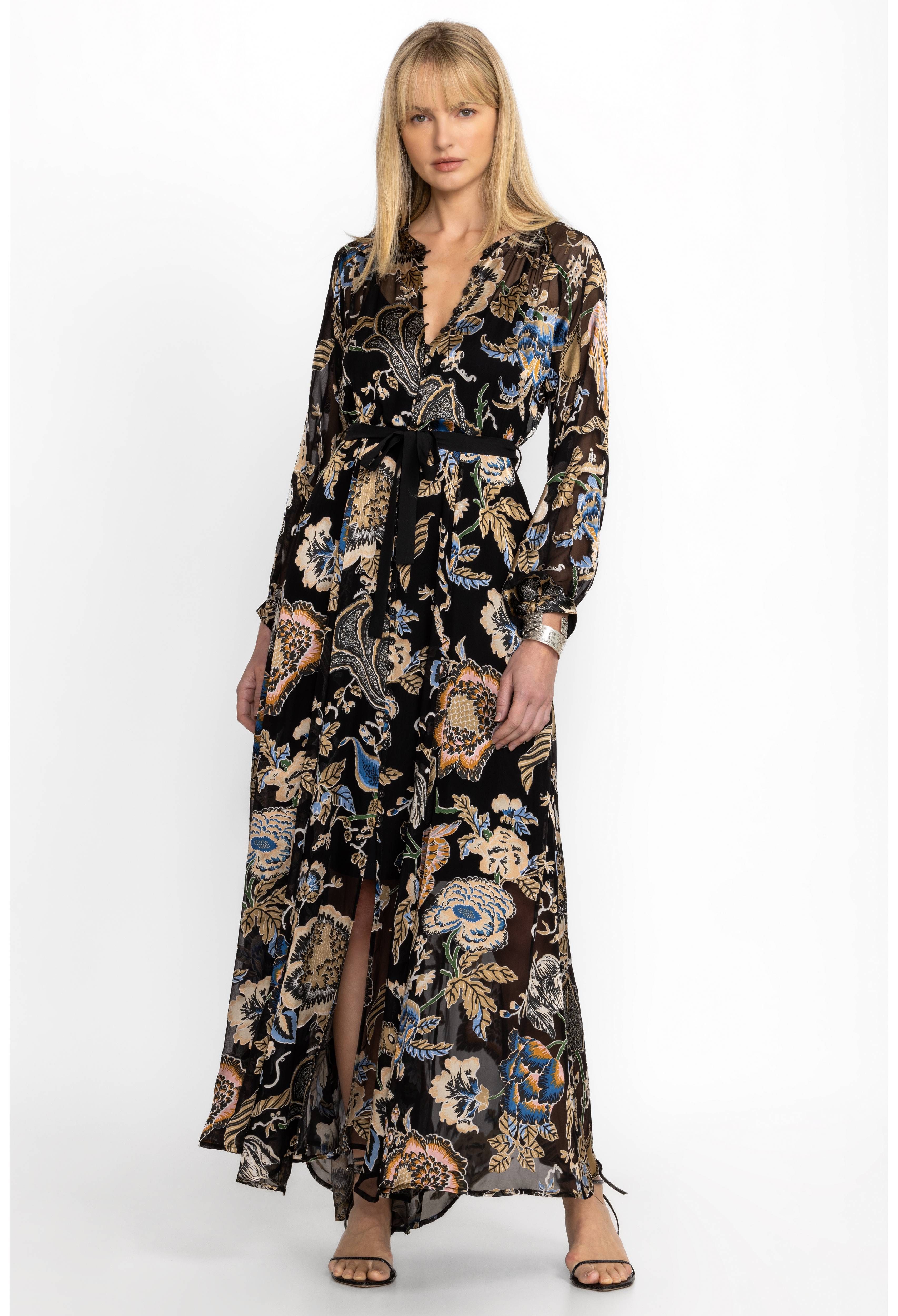 FLORAL BURNOUT CHIFFON DRESS | Johnny Was | Johnny Was