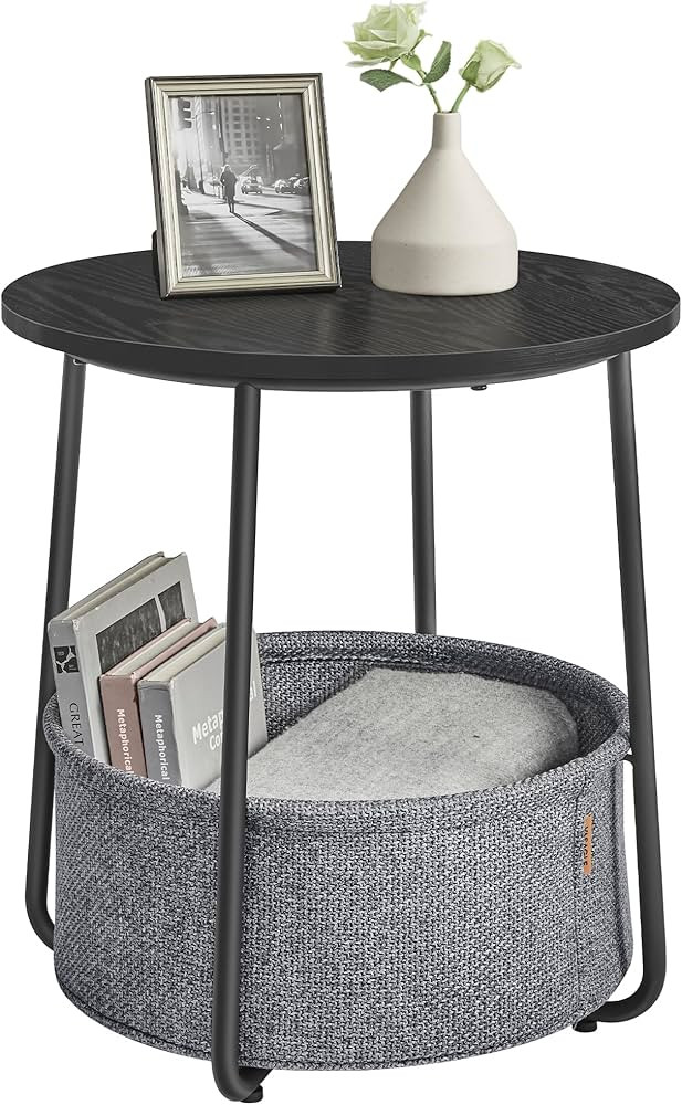 VASAGLE End Table, Small Bedside Table with Fabric Basket, Modern Nightstand, Round Side Table, f... | Amazon (CA)