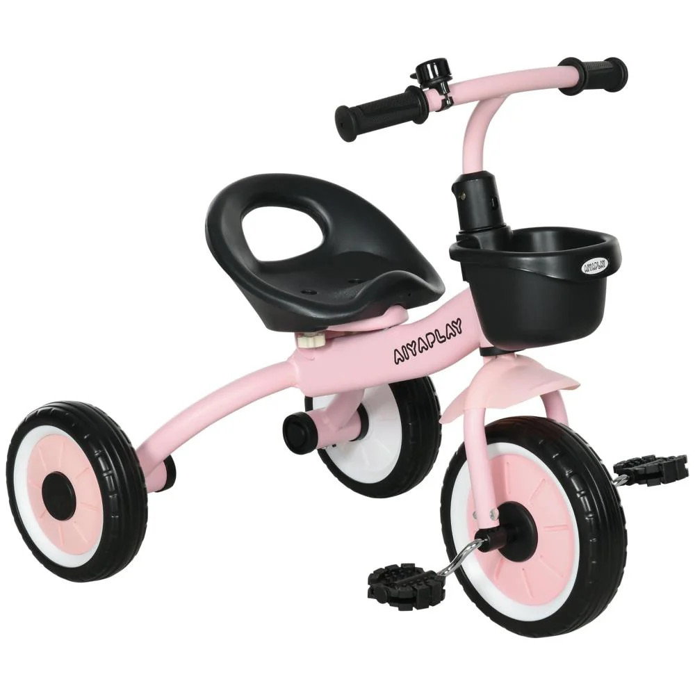 Qaba Kids Tricycle for Toddlers Age 2-5 with Adjustable Seat, Toddler Bike for Children with Basket, Bell, Handlebar Grips, Pink | Shop Simon