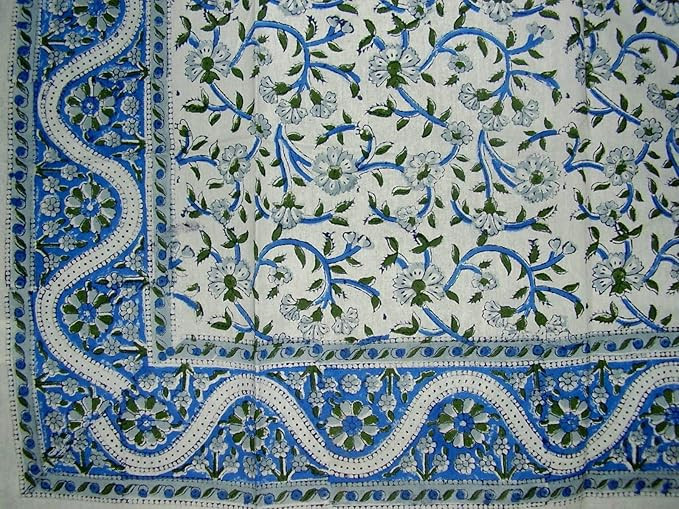 India Arts Hand Block Printed Floral Square Cotton Tablecloth 72" x 72" Blue | Amazon (US)