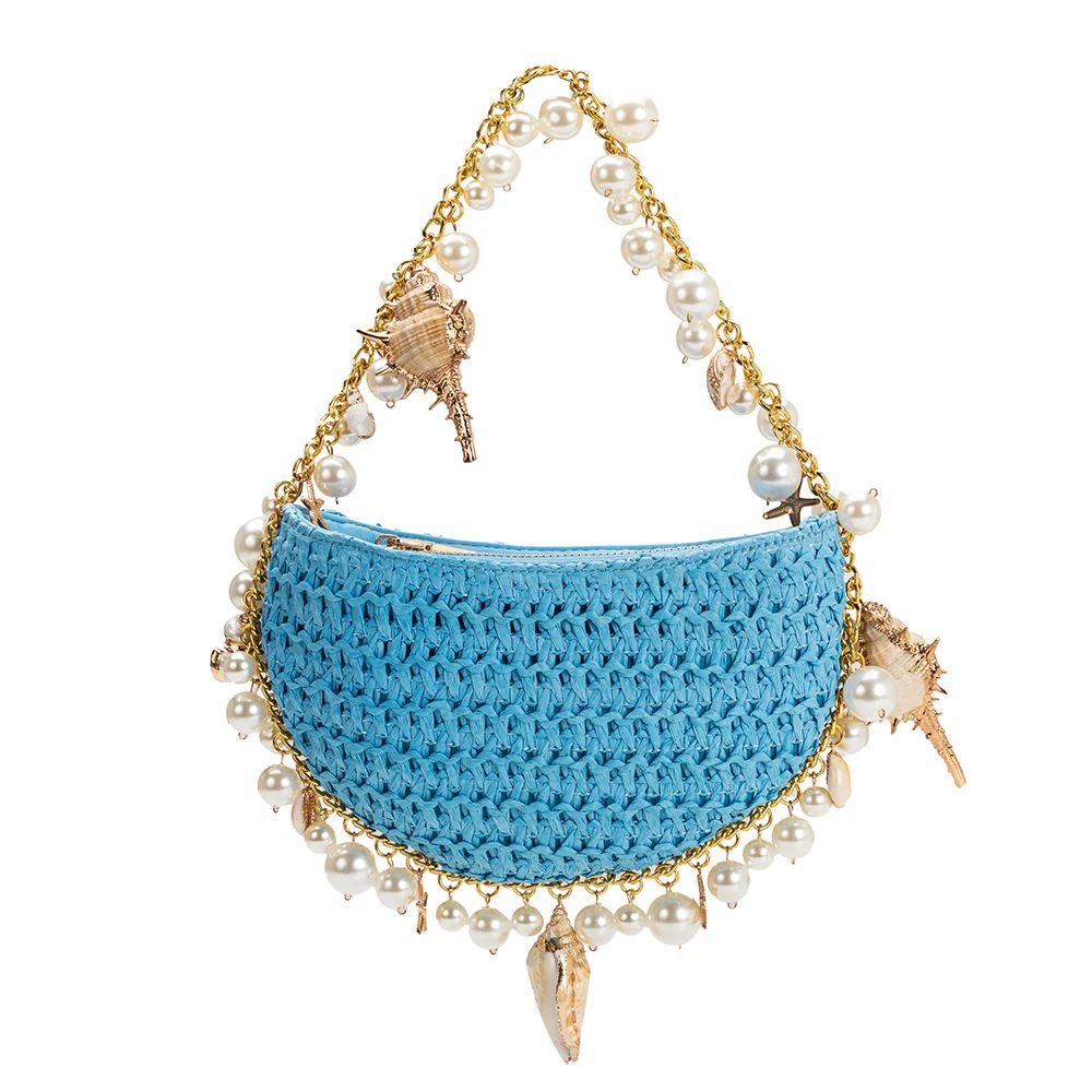 Blue Isla Small Straw Top Handle Bag | Melie Bianco | Melie Bianco