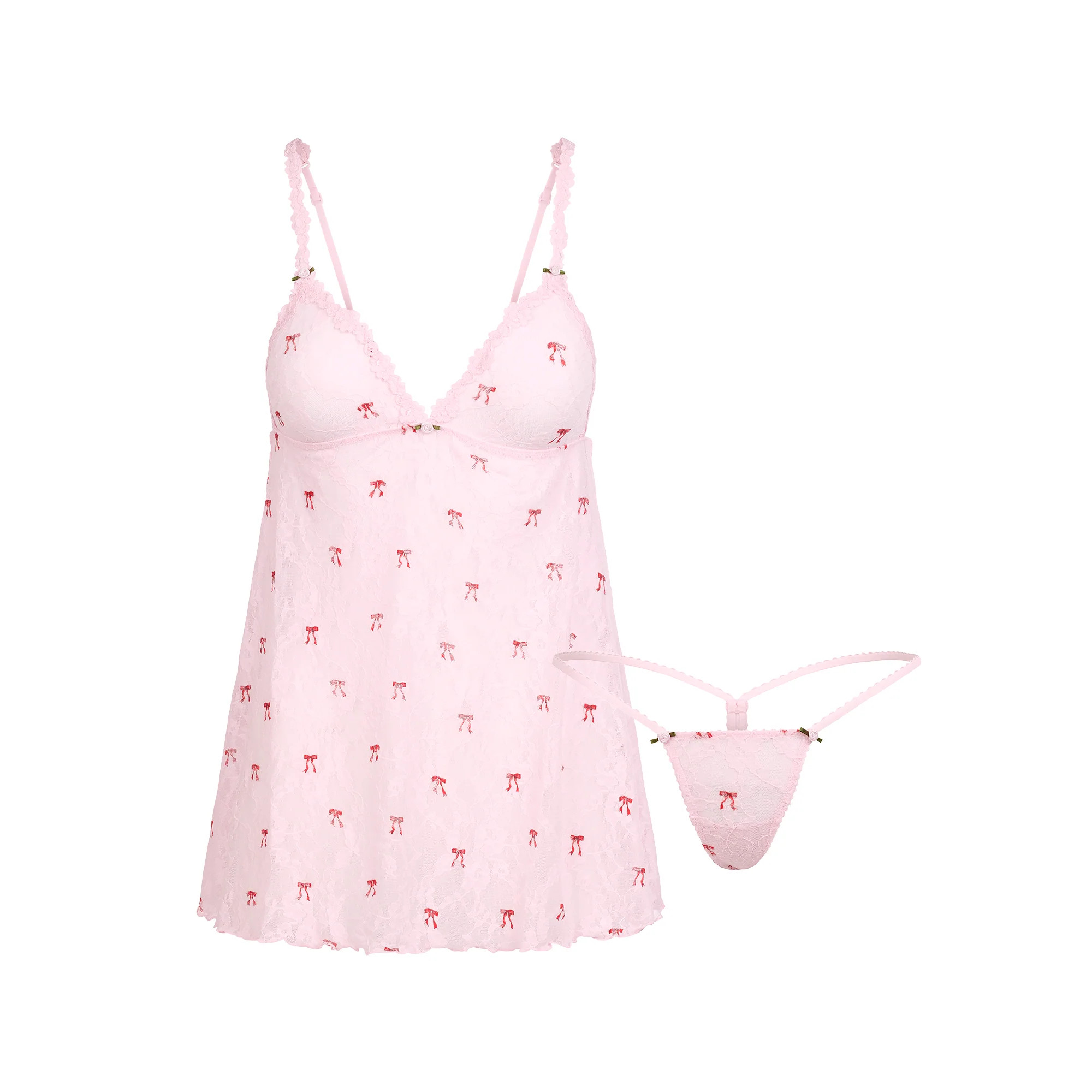 STRETCH LACE SLIP AND THONG SET | CHERRY BLOSSOM BOW PRINT | SKIMS (US)