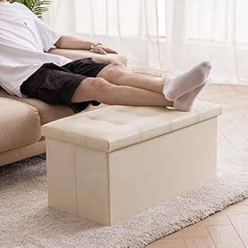 YOUDENOVA 30 inches Folding Storage Ottoman, 80L Storage Bench for Bedroom and Hallway, Faux Leat... | Amazon (US)