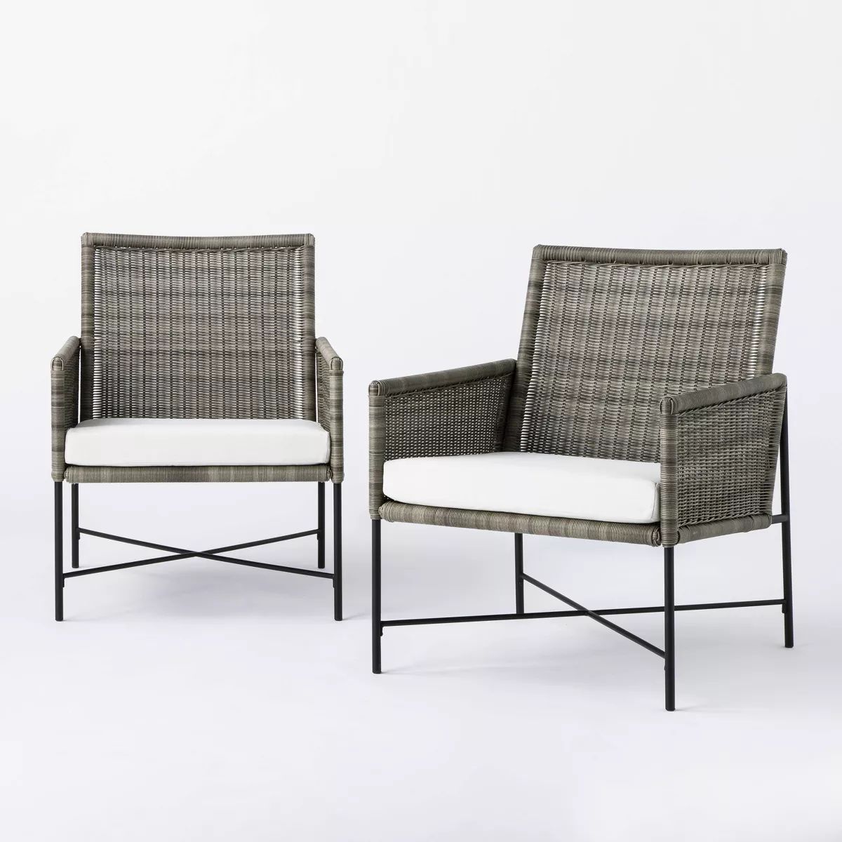 2pc Wicker & Metal X-Frame Outdoor Patio Chairs, Club Chairs Gray - Threshold™ designed with St... | Target