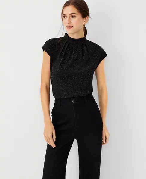 Shimmer Pleated Mock Neck Top | Ann Taylor (US)