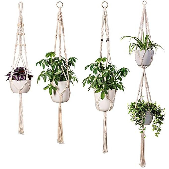 TimeYard Macrame Plant Hangers - 4 Pack, in Different Designs - Handmade Indoor Wall Hanging Planter | Amazon (US)