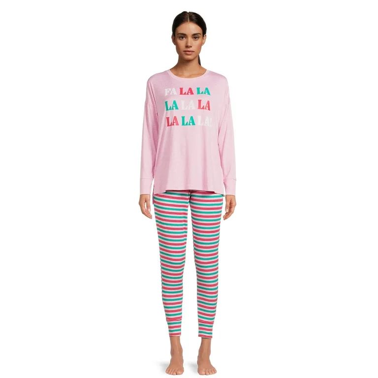 Jaclyn Women's Holiday Long Sleeve T-Shirt and Joggers Pajama Set, 2-Piece, Sizes S-3X | Walmart (US)