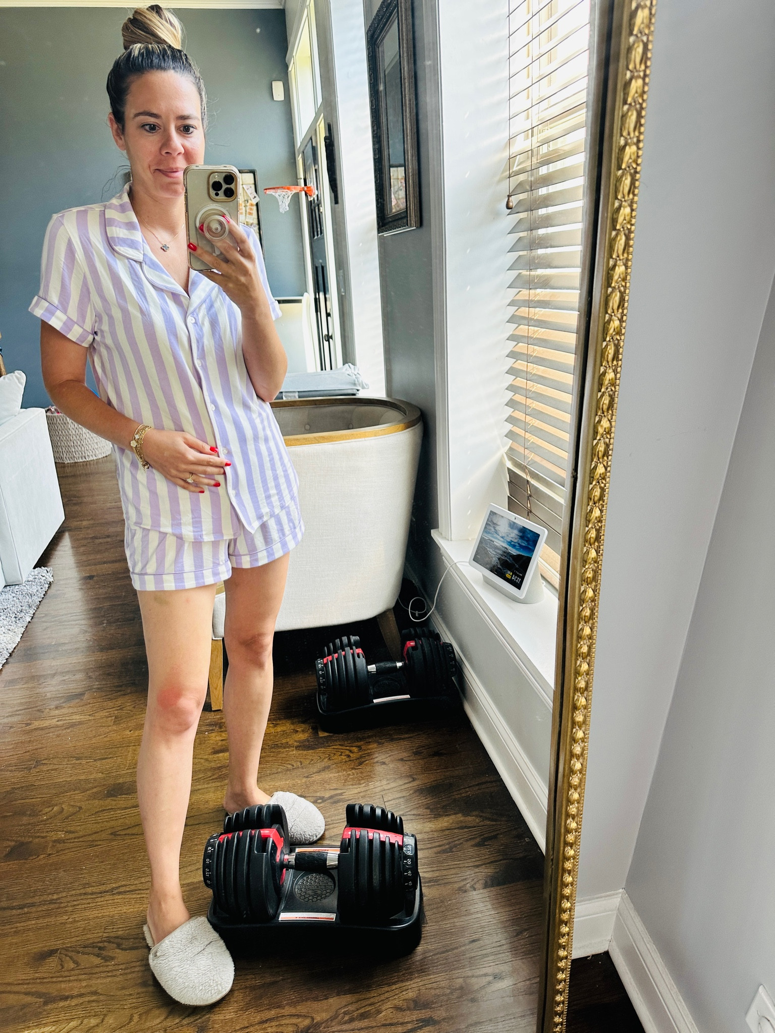 My favorite pjs I buy annually during the #nsale, wearing size small for reference, love this color set of lavender with stripes, under $50 for pj set, pajama short set, bony levy cross bracelet and necklace, 14k gold, Nordstrom, sale alert, jaclin Natale 



#LTKFindsUnder50 #LTKFamily #LTKxNSale