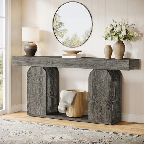 Tribesigns 70.9-Inch Extra Long Sofa Table, Farmhouse Console Tables with Wood Frame and Storage Shelf, 2-Tier Wood Table Behind Couch for Living Room, Hallway, Foyer, Light Brown (Dark Gray) | Amazon (US)