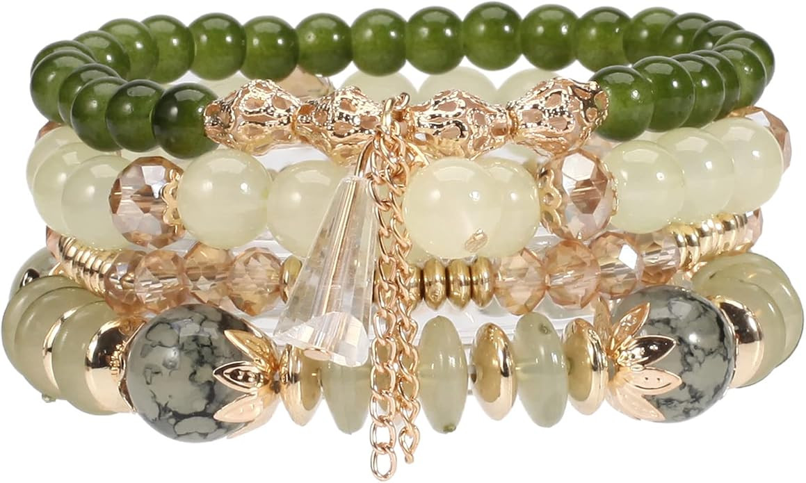 4Pcs Bohemia Multilayer Stackable Beaded Bracelets Set Colorful Crystal Stone Gold Beaded Stretch... | Amazon (US)