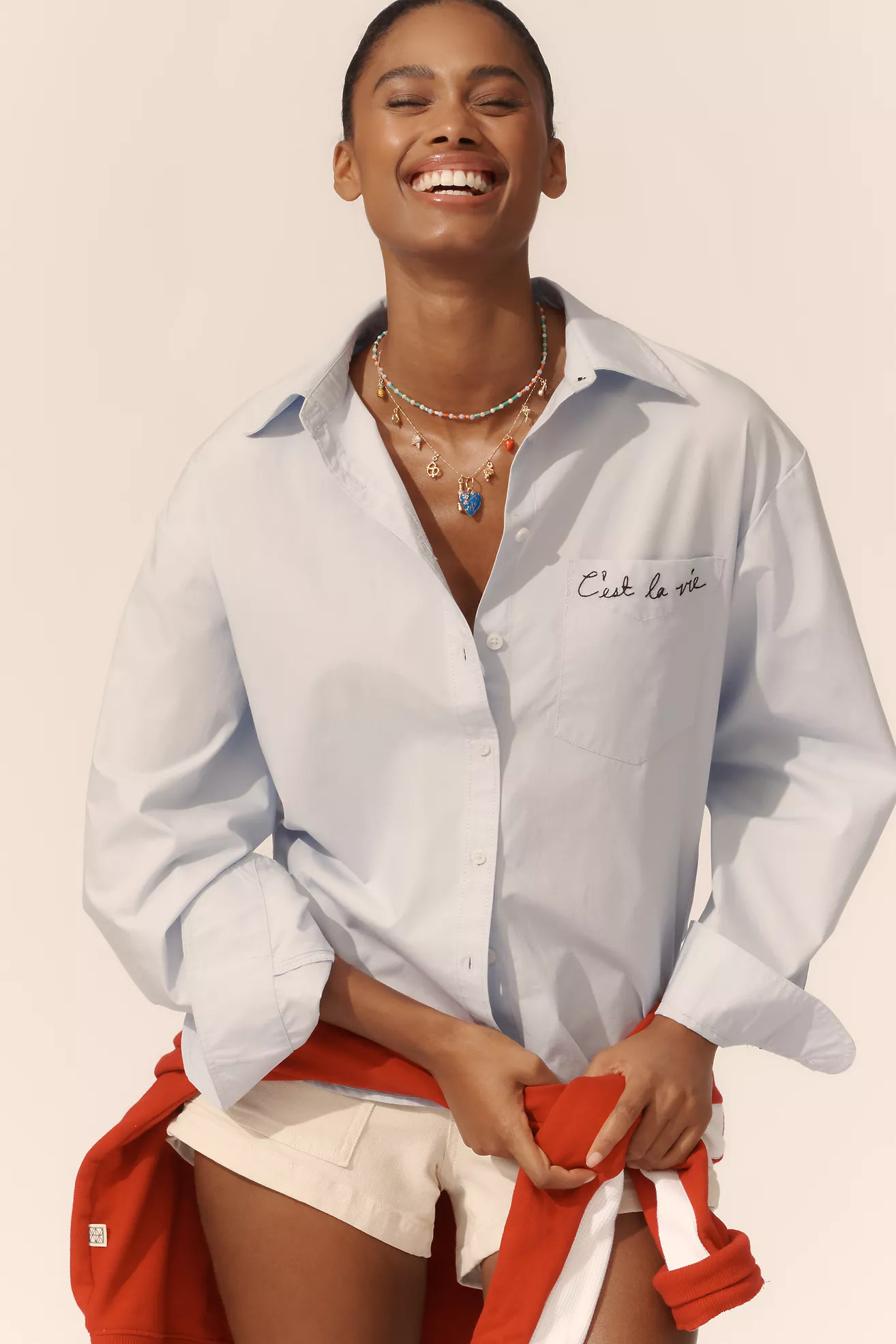 Maeve French Sayings Buttondown Shirt | Anthropologie (US)