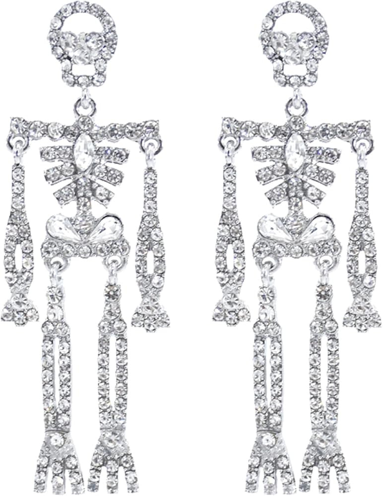 Skeleton Skull Earrings for Women Gold Rhinestone Skull Drop Dangle Earring Crystal Gothic Hallow... | Amazon (US)