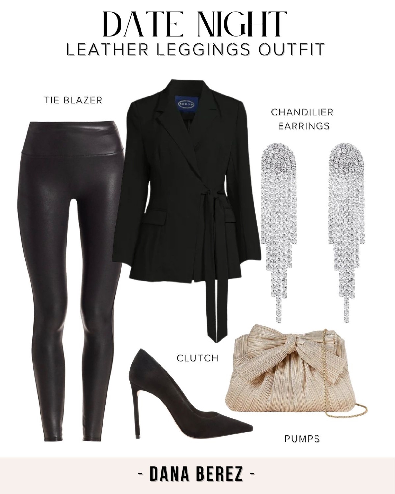 Leather leggings outfit ideas: Date night leather legging outfits. Blazer, spanx faux leather leggings, chandelier earrings, clutch, pump 

#fauxleatherleggings #leatheeggjngsoutfit #leatherleggings #datenightoutfit #outfitinspo #partyoutfit 

#LTKSeasonal #LTKunder100 #LTKstyletip