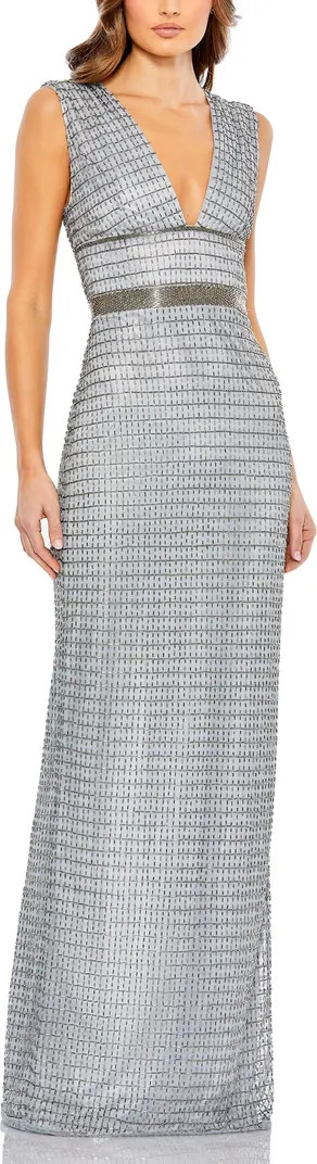 Mac Duggal Elegant Beaded Column Gown with Cap Sleeves & V-Neckline | Nordstrom | Nordstrom